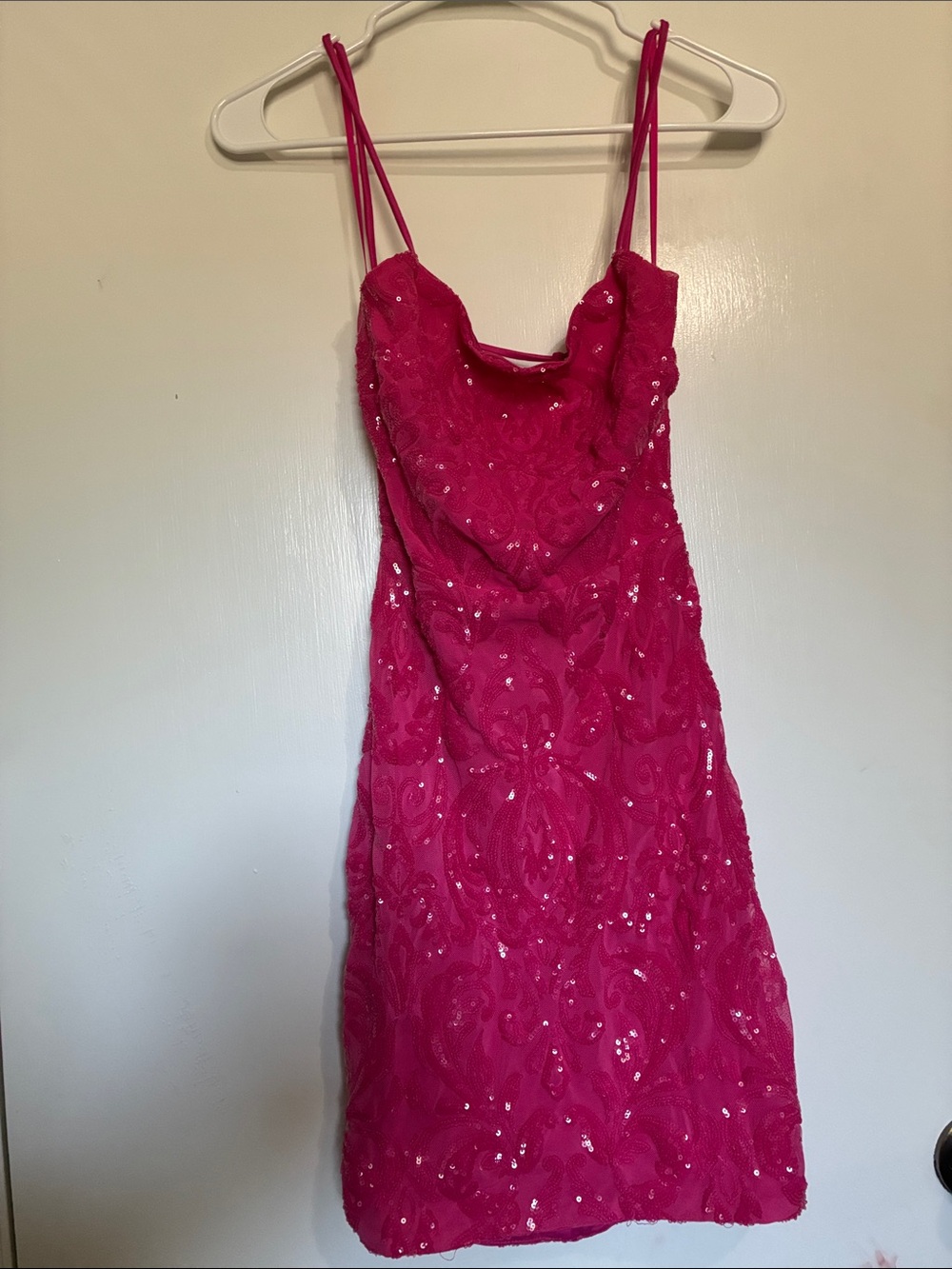Windsor Hot Pink Sequin Lace Cowl Slip Dress